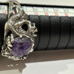 Size 13 Sterling silver dragon  ring purple stone